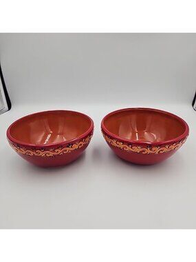 BAJA COLLECTION HOME STUDIO Set Of 2 Soup Cereal Bowls Red Floral